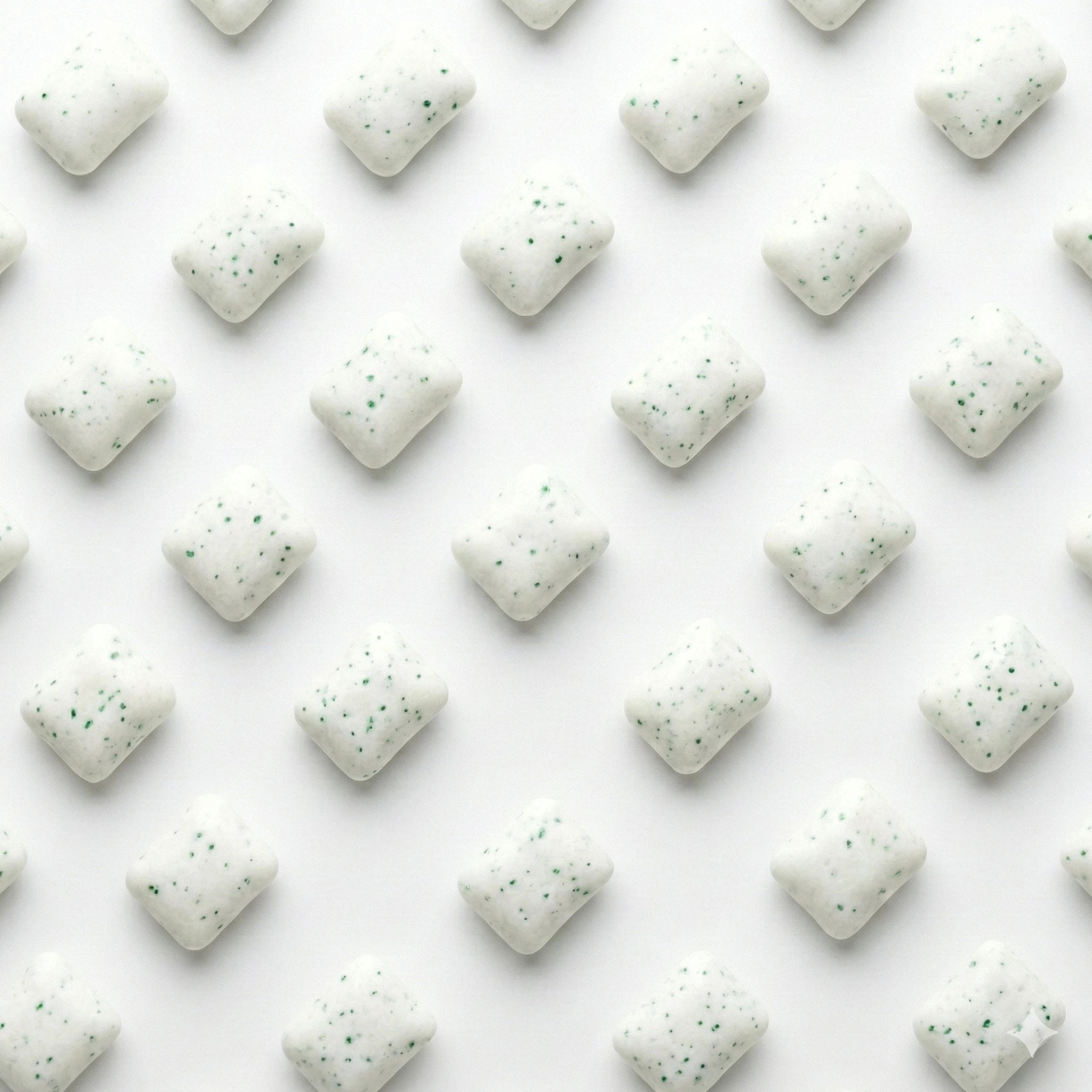 White Gums with green flakes in a pattern